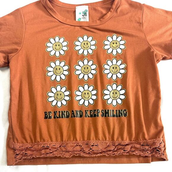Lily Bleu Sunshine Happy Face Brown White Girls Short Sleeve tee shirt Sz 8 - Picture 3 of 9